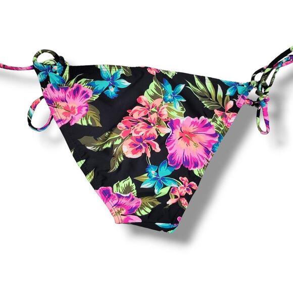 Ardene Basic Collection women's black floral side-tie swim bikini bottom  - xs - Picture 3 of 8